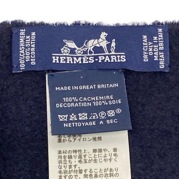 HERMES - Dark Navy Black Multi Cashmere Silk Scarf 775-070425 - Picture 3 of 4